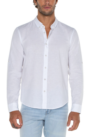 Convertible Sleeve Button Up Shirt - White