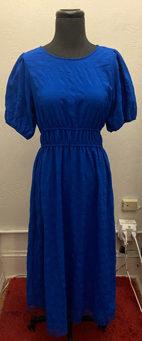 Smocked Waist Short Sleeve Dress - Blue