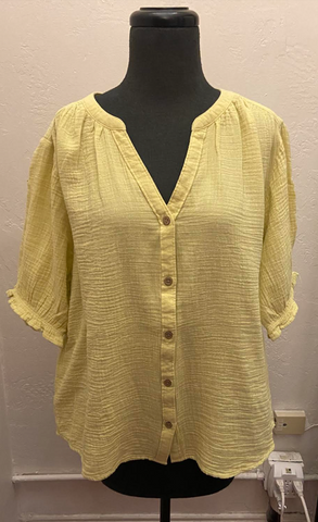 Mid-Sleeve Button Top - Yellow