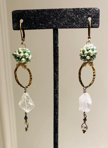 Pearl and Amethyst Dangle Earrings