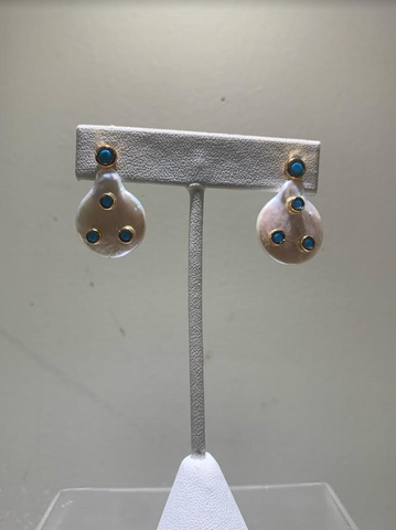 Oval Turquoise and Pearl Earrings