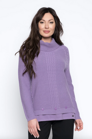 Button-Trim Neck Sweater Top