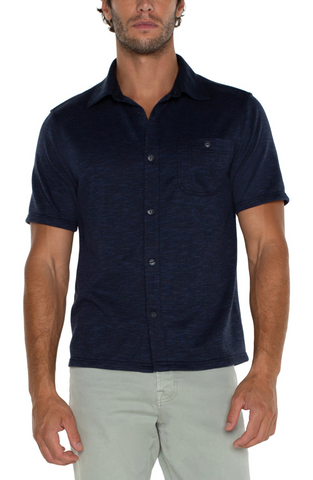 Button Up Short Sleeve Shirt - Navy Blue Multi