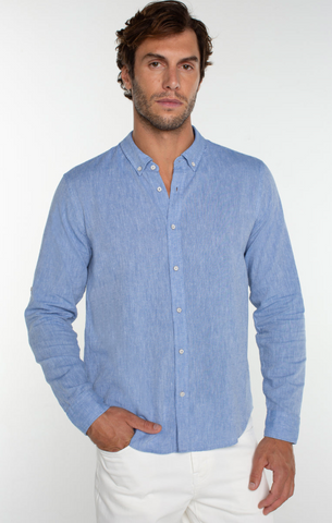 Convertible Sleeve Button Up Shirt - Blue