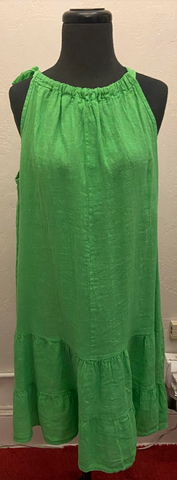 Sleeveless Smocked Tie Linen Dress - Green