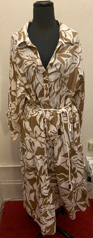 Tropical Dress with Belt - Brown