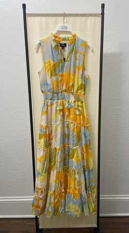 Floral Blue & Yellow Smocked Waist Dress