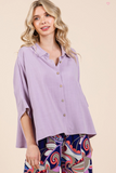 Oversized Button Down Collared Shirt - Lavender