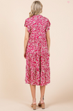 Abstract Print Ruffle Tier Empire Midi Dress - Fuchsia