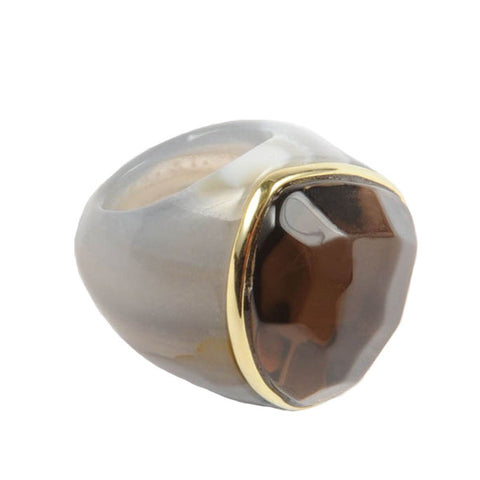 18K GP Rimmed Dome Agate Ring