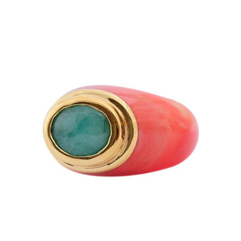 Coral Oval Stone Ring