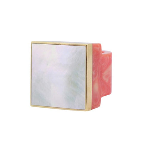 Coral Square Mother of Pearl Ring