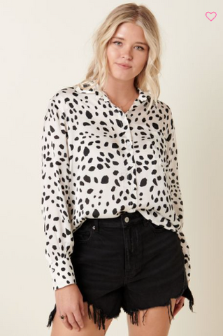 Dalmatian Print Button Down Shirt