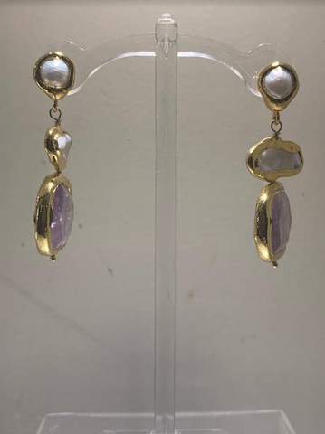 Gold Trimmed Amethyst Earrings