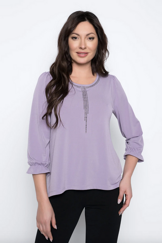 Gathered Sleeve Embellished Top (available in Black & Lavender)