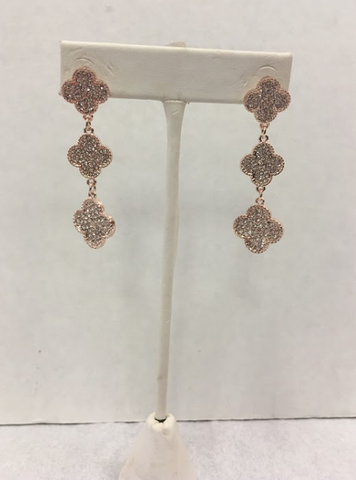 Rose Gold Clover Triple Drop Earrings