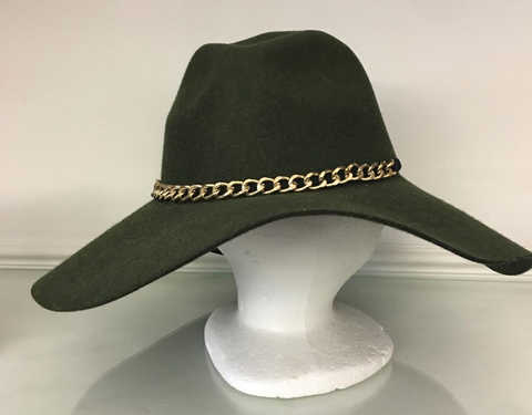 Green Hat with Gold Chain